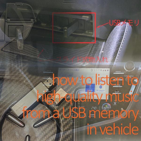 車でUSBメモリから音楽を聴くイメージ