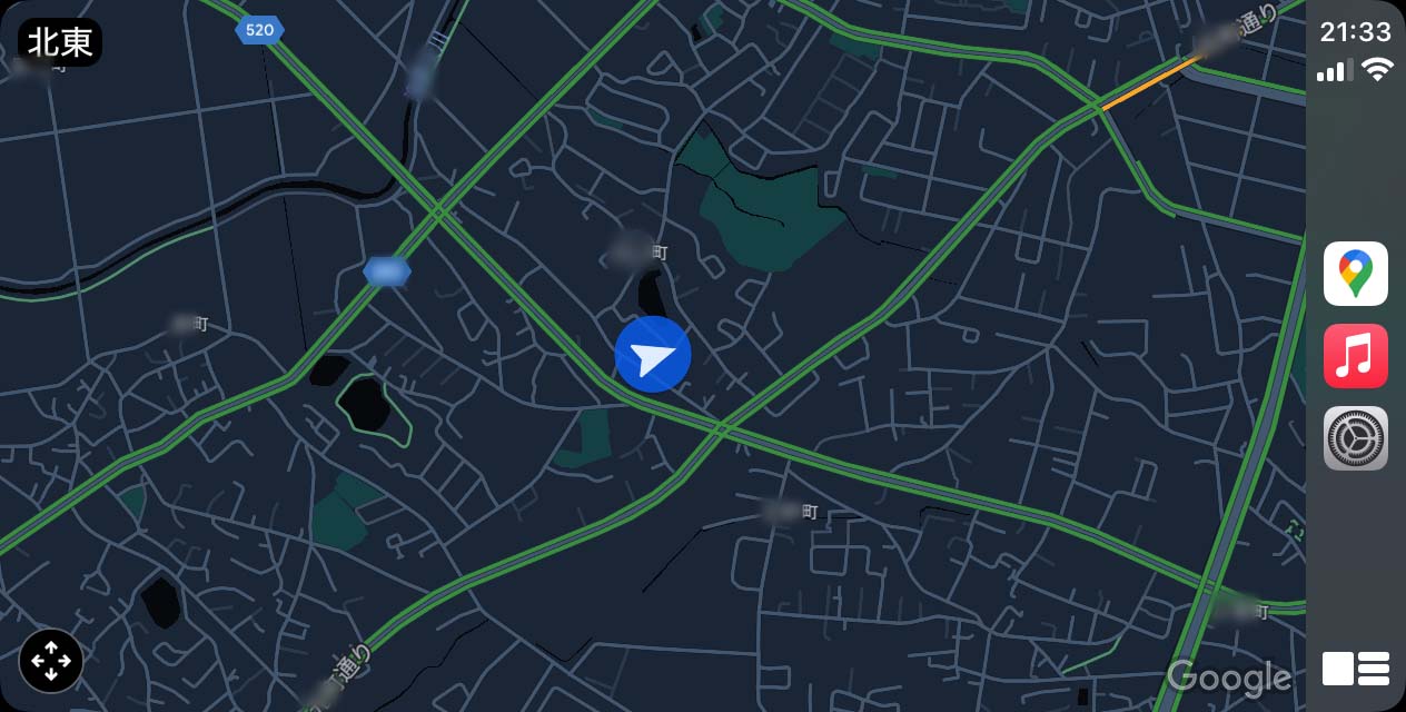 GoogleマップナビアプリのCarPlay地図表示