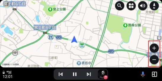Yahooカーナビの地図拡大縮小ボタン