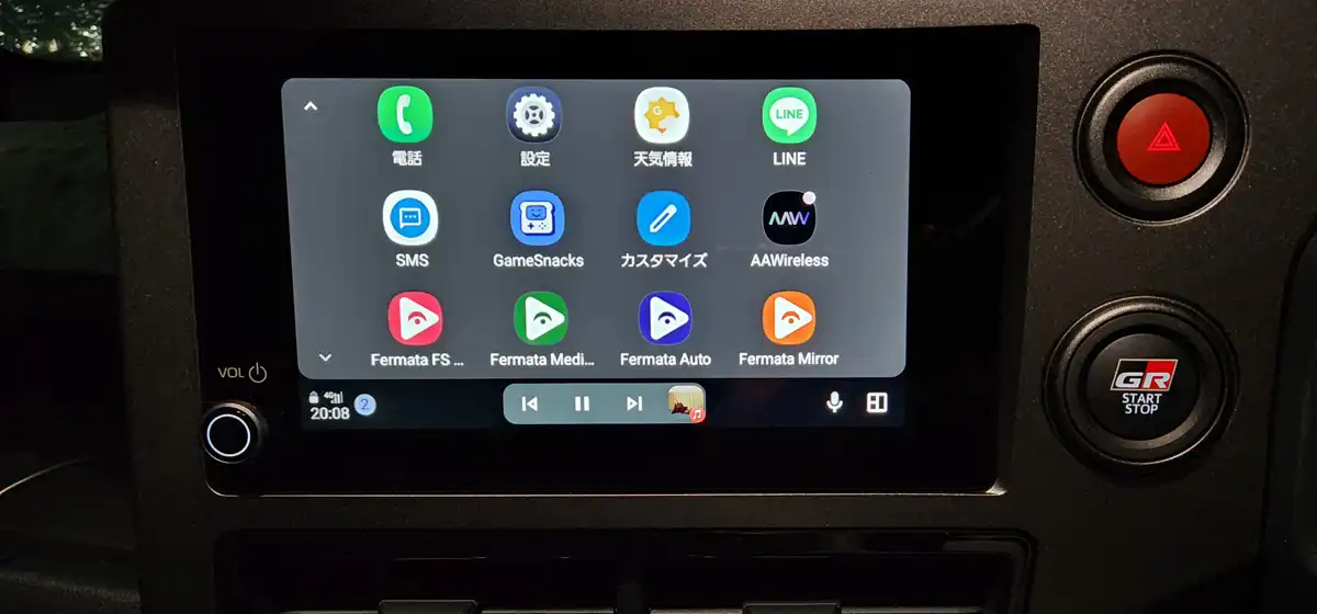 AAWirelessのAndroid Auto接続によるYouTube再生